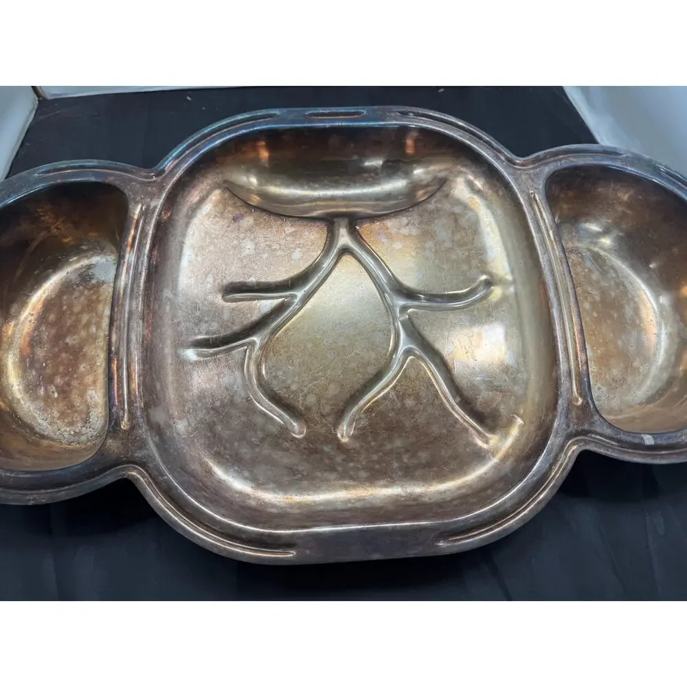 Vintage Metalaire Silverplate Divided Serving Tray Leaf Design Platter MCM 27